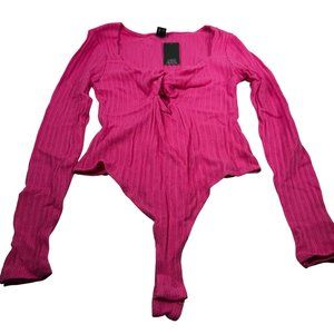 Wild Fable Women's Med Long Sleeve V-Neck Bodysuit Cut Out Twist Snap Stretch